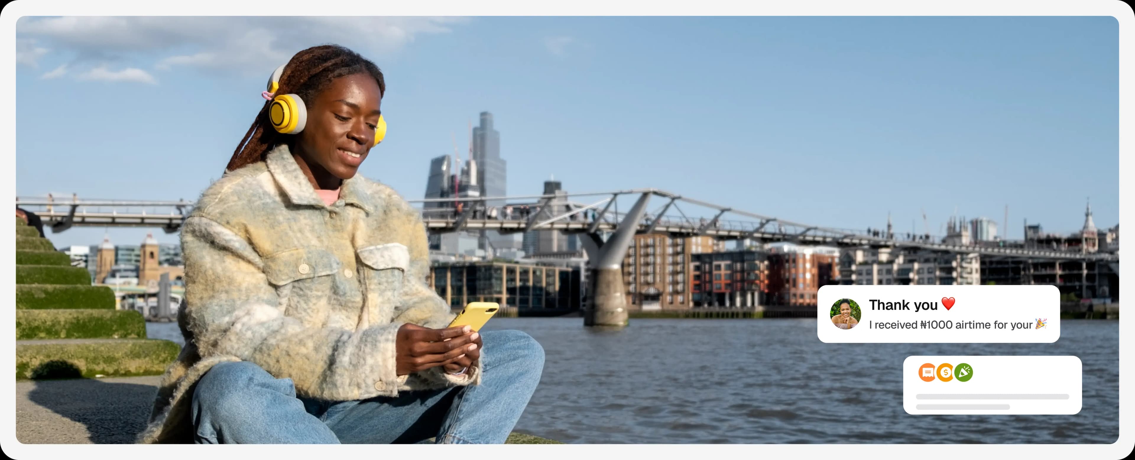 Swapto user listening to music and using the app by the river